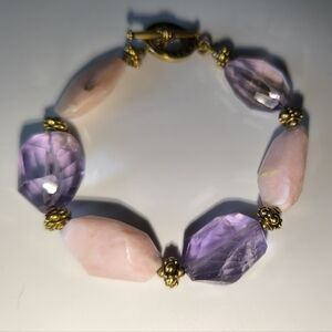 NATURAL GEMSTONES Pink Opal Bicolor Purple Ametrine Chunky Bracelet